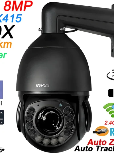 Laser Infrared Metal Auto Tracking 8mp 4K 90X Optical Zoom 360° Audio ONVIF 5G 2.4GHz WIFI PTZ IP Surveillance Speed Dome Camera