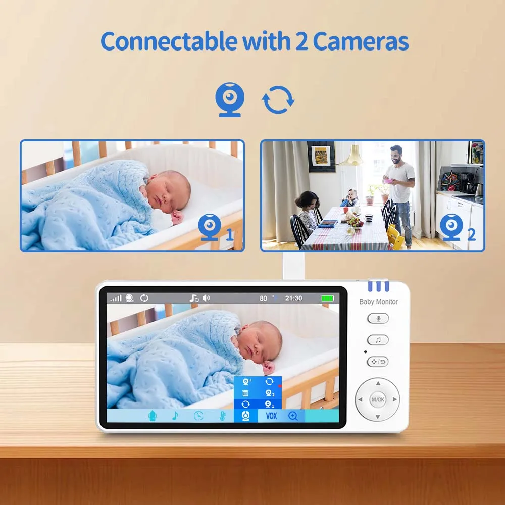 5 Inch Video Baby Monitor With Pan Tilt Camera 2.4G Mother Kids Surveillance PTZ Video Cams Temperture Display Home Security Cam - Image 2