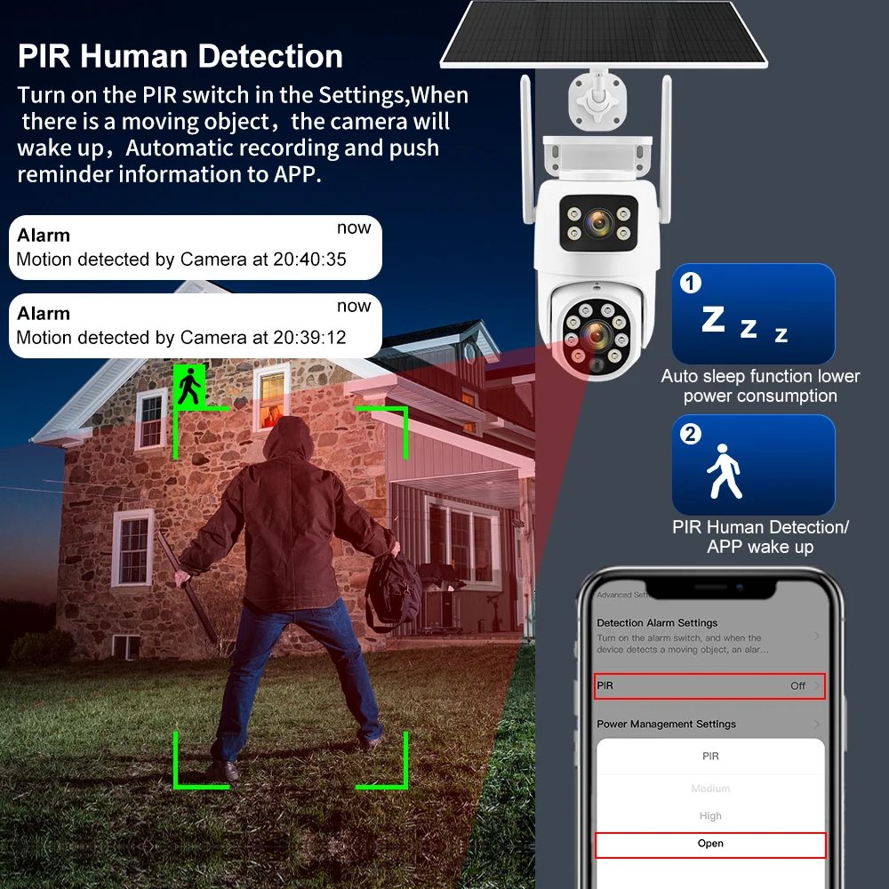 Tuya Solar WiFi Outdoor Waterproof Cam PIR Auto Tracking 4K 8MP Dual Len PTZ Smart Camera Security Network Monitor Cam - Image 3