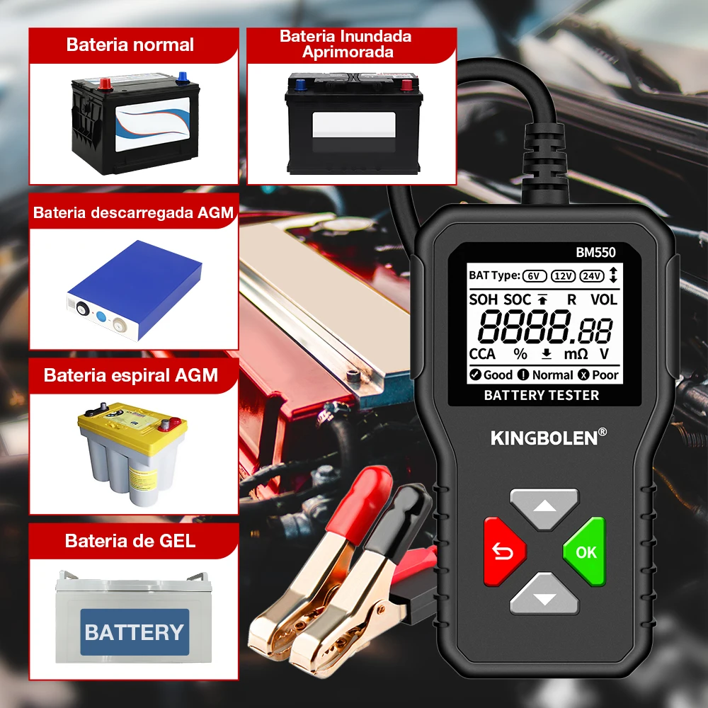 BM550 Car Battery Tester Tools 6V12V24V Automotive Diagnostic Tools 100-2000 CCA Tester 2Ah-220Ah Battery Analyzer Tool PK KW208 - Image 4