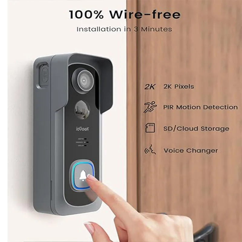 ieGeek 2K Doorbell Camera Wireless -Video Doorbell with Chime Ringer, Smart Wifi Doorbell AI & PIR Motion Detection - Image 2