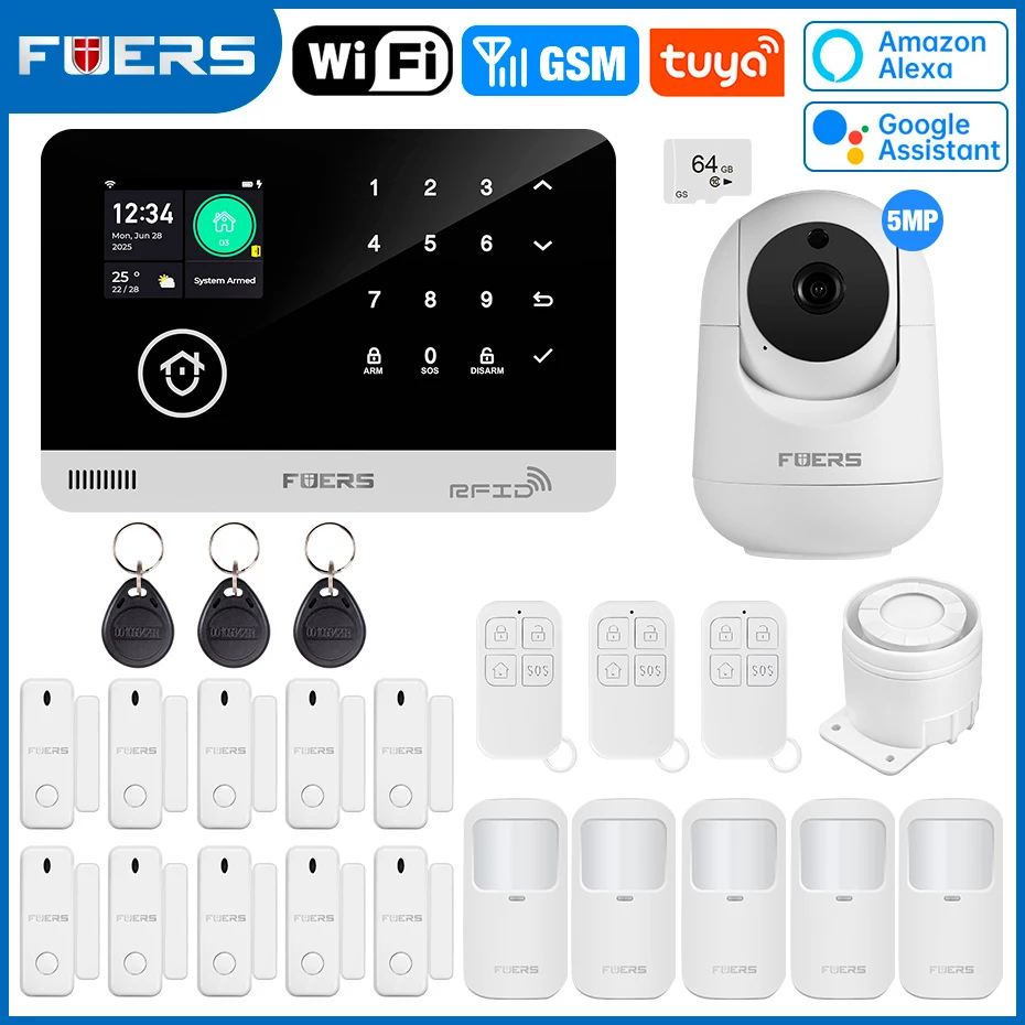 FUERS Alarm System for Home WIFI GSM Security Alarm Host Ant-theft with Door Motion Sensor Tuya Smart App control work Alexa - Image 15