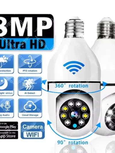 8MP E27 Bulb Surveillance Camera Wifi IP PTZ CCTV Camera 10X Zoom Color Night Vision Human Tracking Security Baby Monitor Cam