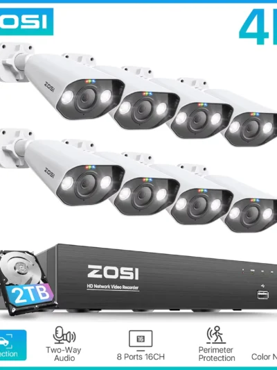 ZOSI 8CH POE Video Surveillance Kit 4K 8MP 5MP Super HD Outdoor IP Cameras AI Starlight Night Vision CCTV Security Camera System
