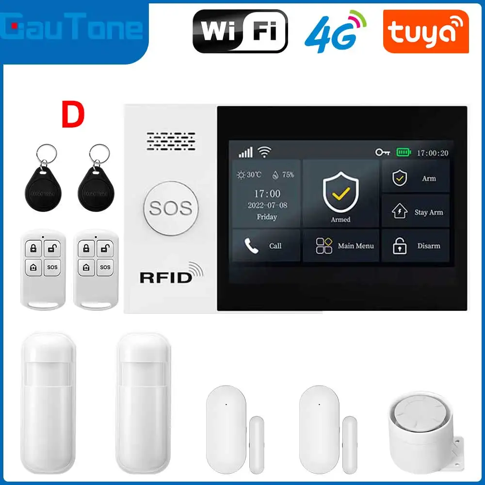 GauTone TUYA WiFi 4G GSM Alarm System for Home Smart Life Security with PIR Wireless Solar Siren Support Tuya Remote Control - Image 10