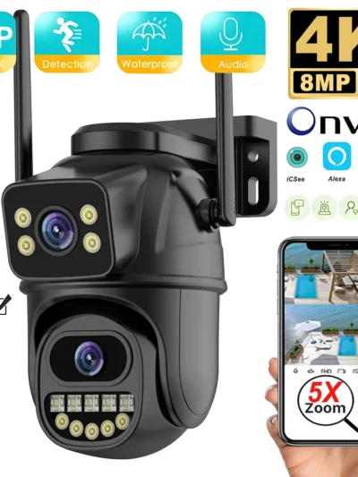 4K 8MP Security Camera 5X Zoom Dual Lens Dual Screen Outdoor WiFi Home Protection 6MP IP PTZ CCTV Video Surveillance Camera