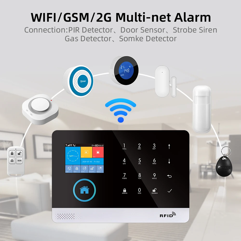 PGST 103 2.4 inch Screen 4G 2G WIFI GSM Home Bulgar Security System for Home 433MHz APP Control RFID Card with PIR Motion - Image 6