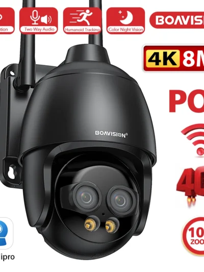 HD 8MP WIFI/4G SIM Card/POE Surveillance Camera 10X Digital Zoom AI Humanoid Detection Auto Tracking 2.8mm 8mm Dual Lens Camera