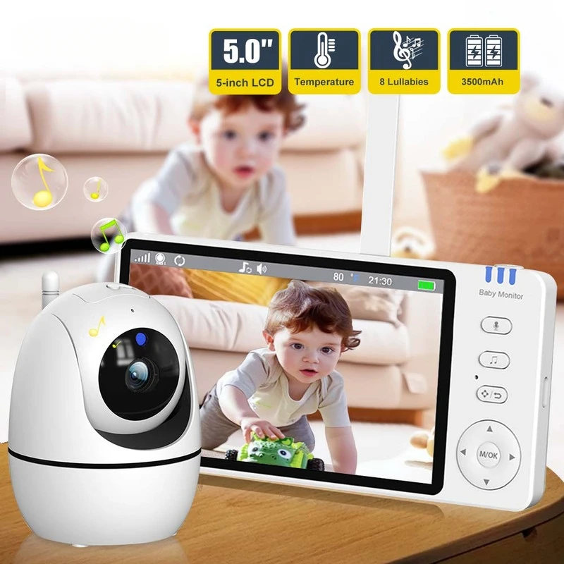 5 Inch Video Baby Monitor With Camera PTZ Zoom Babyphone Cam Security Protection Surveillance Cameras Temperature Sensor Lullaby