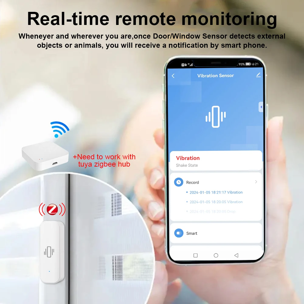 Zigbee Vibration Sensor Detection Tuya Smart Life APP Notification Real-Time Motion Shock Alarm History Record for Home Security - Image 3