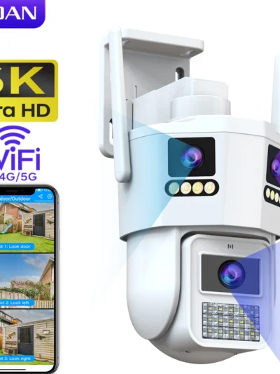 JOOAN  6K HD Three Lens PTZ IP Camera Outdoor Three Screen 5G WiFi Security Camera Ai Human Detection CCTV Video Surveillance