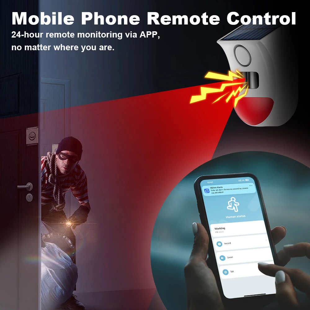 Solar PIR Sensor Alarm With Tuya APP WiFi Outdoor Wireless Siren Waterproof Burglar Security Strobe Siren App Remote Control - Image 5