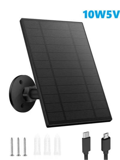 10W 5V Solar Battery Charger For Security Camera Portable Solar Power Panel With Micro USB Type-C Output Solar Panel Charger Kit
