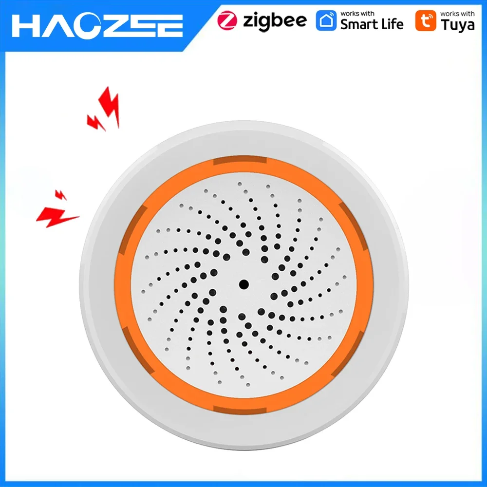 Haozee Tuya ZigBee Smart Siren Alarm 90dB Sound Light Home Security Alarm Works Support Home Assistant Zigbee2mqtt