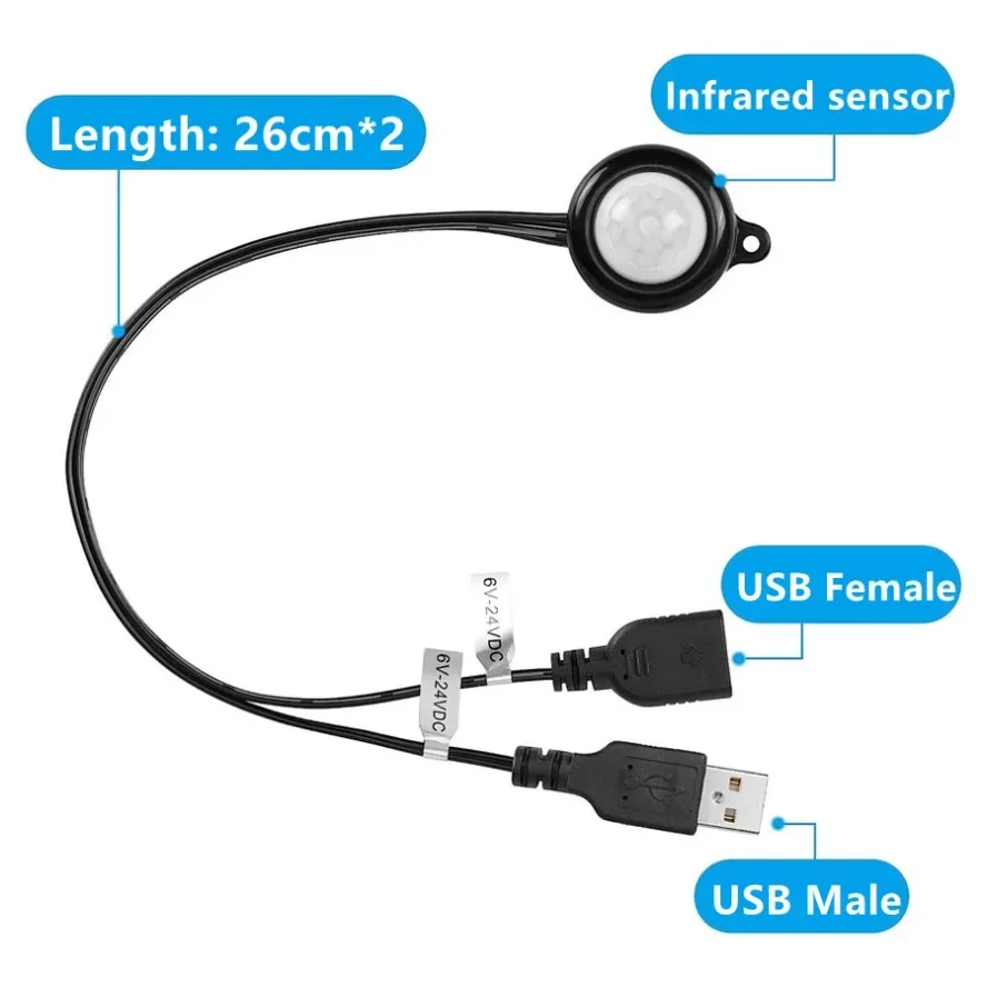 USB/DC Plug Adjustable PIR Infrared Human Motion Sensor Switch DC5V 12V 24V Smart Switch for LED Light Strip Night Lamp Bulb - Image 3