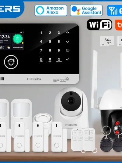FUERS Alarm System for Home WIFI GSM Security Alarm Host Ant-theft with Door Motion Sensor Tuya Smart App control work Alexa