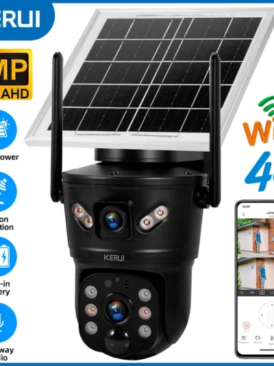 KERUI Outdoor Waterproof 6MP 4G SIM WIFI Solar Camera Dual Lens Camera Solar Panel Home Security CCTV Video Surveillance V380pro