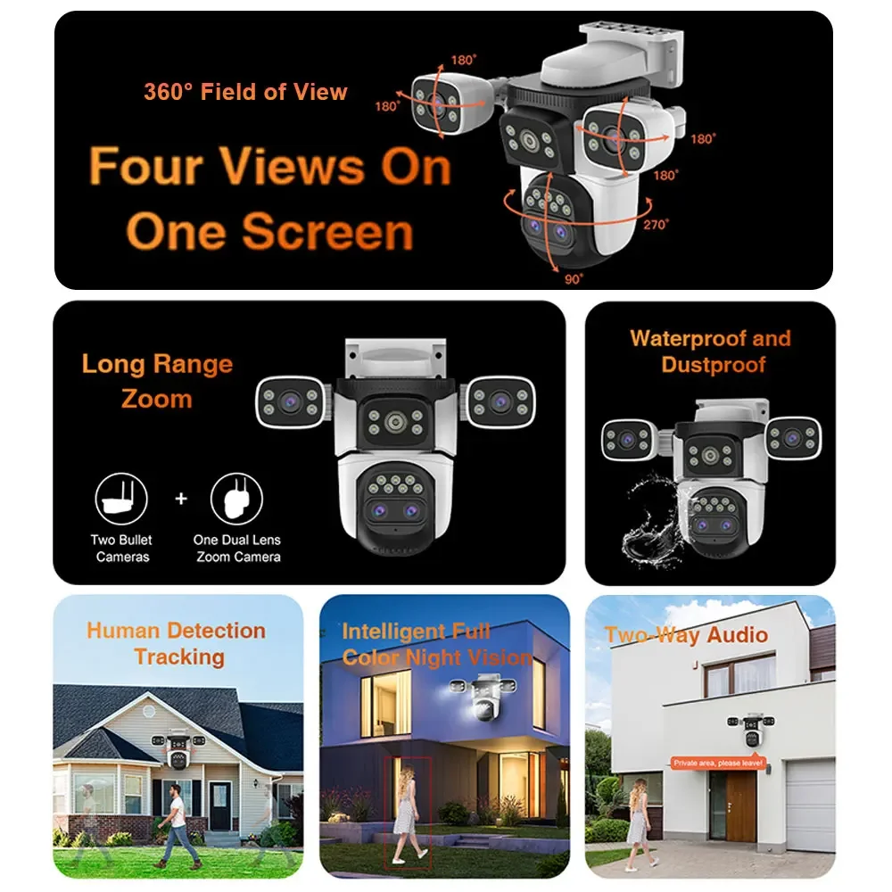 Vstarcam 4K 8MP IP Camera Four Lens Security Outdoor WIFI Smart Tracking Cam Video Surveillance 10X Zoom IP66 Waterproof Camera - Image 3