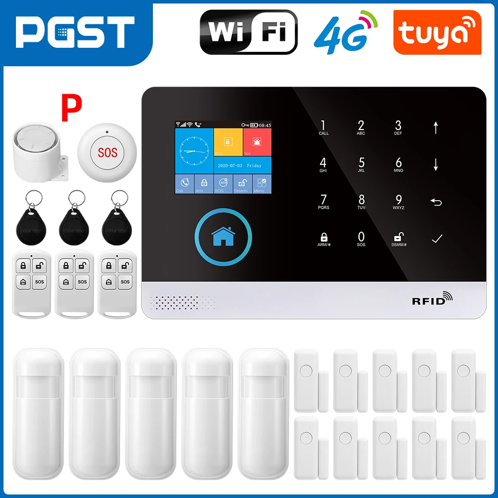 PGST 103 2.4 inch Screen 4G 2G WIFI GSM Home Bulgar Security System for Home 433MHz APP Control RFID Card with PIR Motion - Image 18