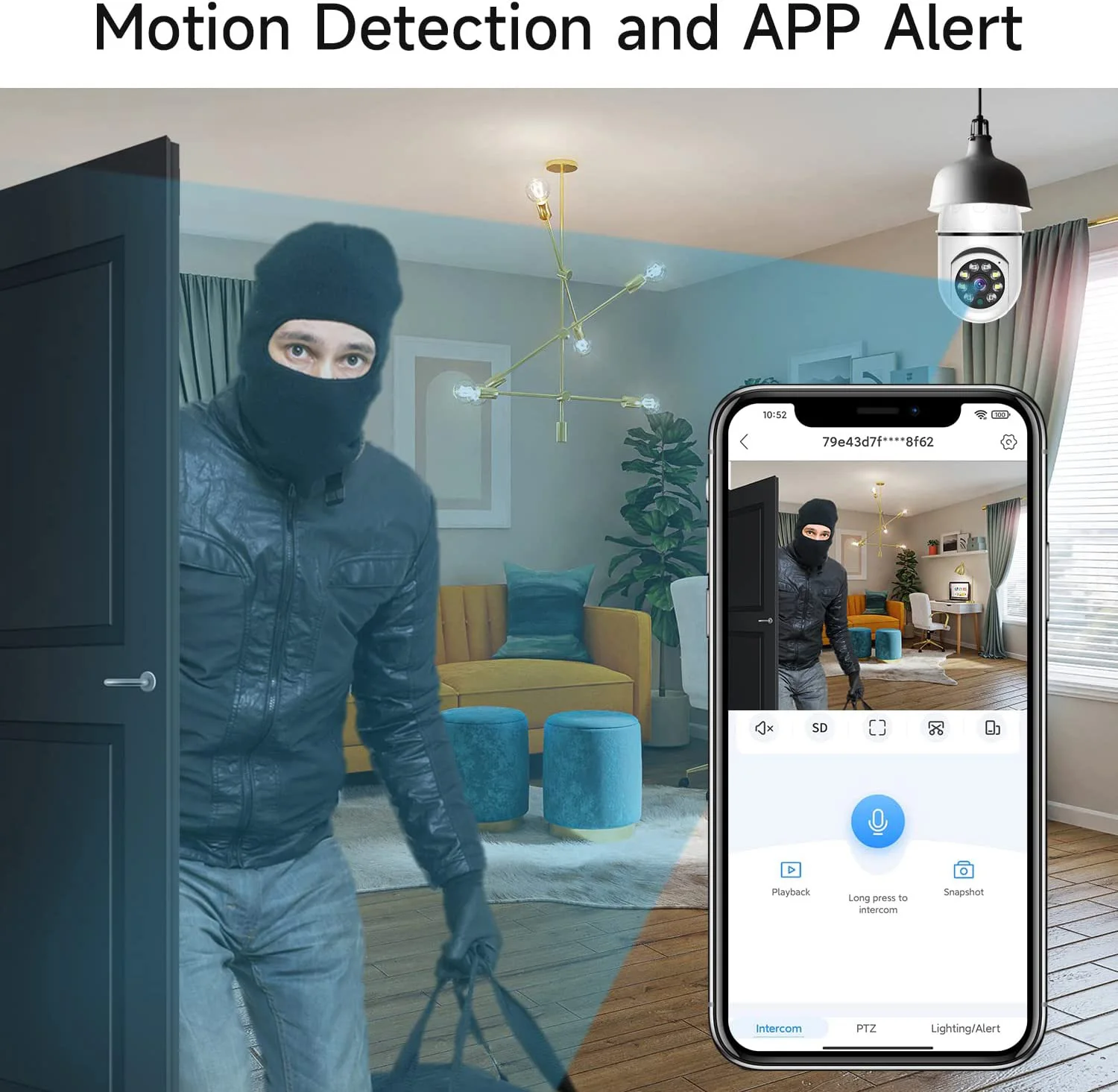 8MP E27 Bulb Surveillance Camera Wifi IP PTZ CCTV Camera 10X Zoom Color Night Vision Human Tracking Security Baby Monitor Cam - Image 4