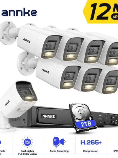 ANNKE 12MP POE Video Surveillance System 8CH NVR With 4/8 PCS 12MP security camera kit IP67 Weatherproof ip camera outdoor