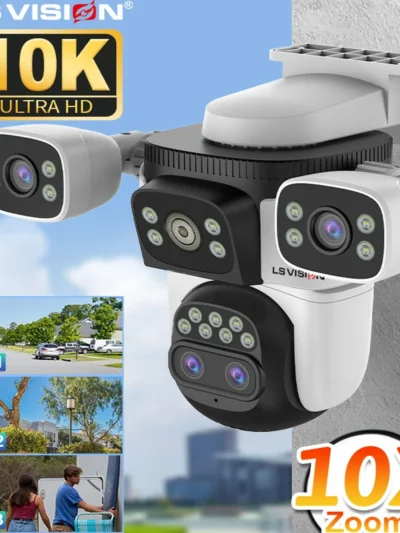 LS VISION 3 Screens 20MP Home Surveillance Camera Outdoor Wifi IP PTZ 10X Zoom Auto Tracking Security CCTV System IP66