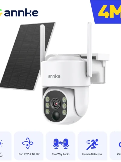 ANNKE 4MP Solar Battery Powered Wireless Security Camera 4MP Color Night Vision 2.4Ghz WiFi PIR Motion Outdoor IP Camera