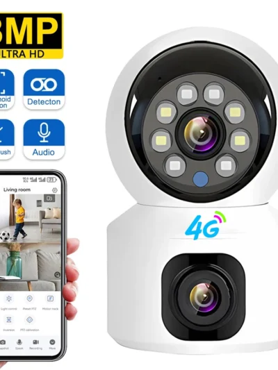 4G SIM IP Camera Wireless Dual Lens Night Vision Indoor Baby Monitor Human Detect Two Way Video Camara CCTV Security Protection
