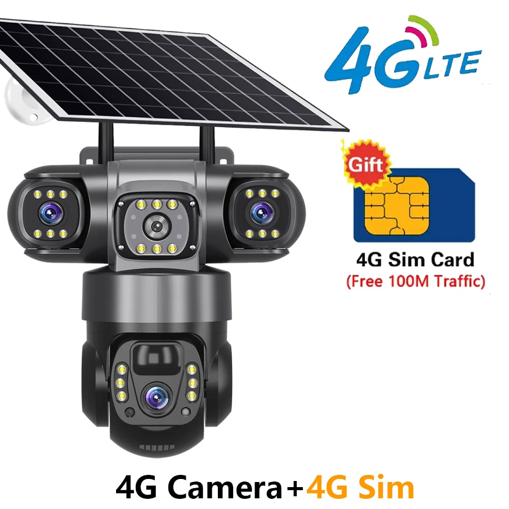 Solar Camera 4G Sim Outdoor 3 Lens 3 Screen 10X Zoom PIR Human Detect Cameras Waterproof Night Vision CCTV Security Protection - Image 9