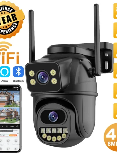 4K 8MP HD Wifi PTZ Camera Outdoor 4MP Dual Lens Dual Screen AI Auto Tracking IP Camera CCTV Audio Video Surveillance P2P iCSee