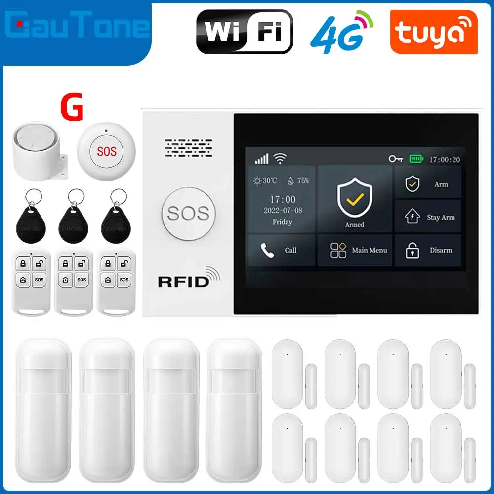 GauTone TUYA WiFi 4G GSM Alarm System for Home Smart Life Security with PIR Wireless Solar Siren Support Tuya Remote Control - Image 9