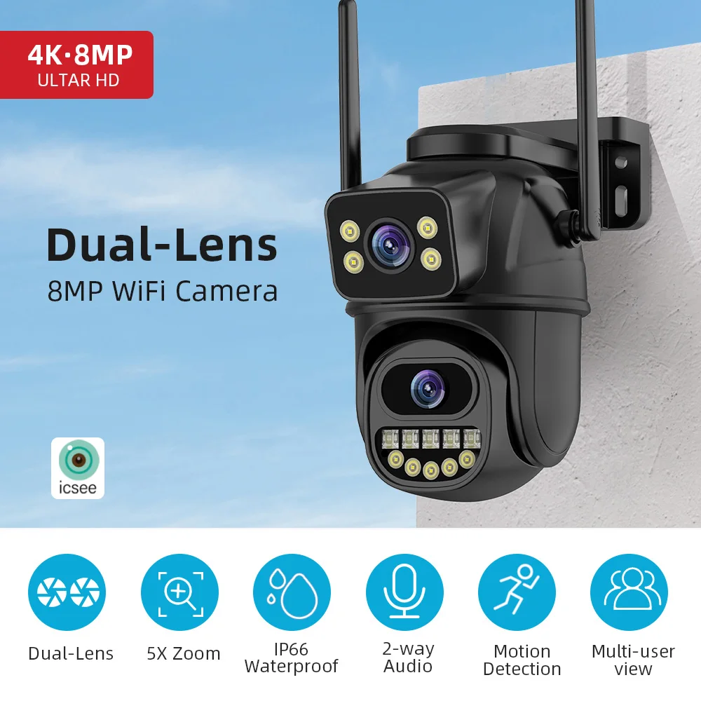 4K 8MP Security Camera 5X Zoom Dual Lens Dual Screen Outdoor WiFi Home Protection 6MP IP PTZ CCTV Video Surveillance Camera - Image 2