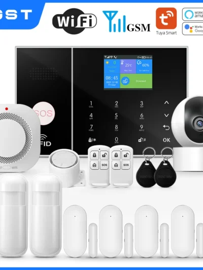 PGST Smart Life Alarm System for Home WIFI GSM Security Alarm Host with Door and Motion Sensor Tuya Smart App control work Alexa