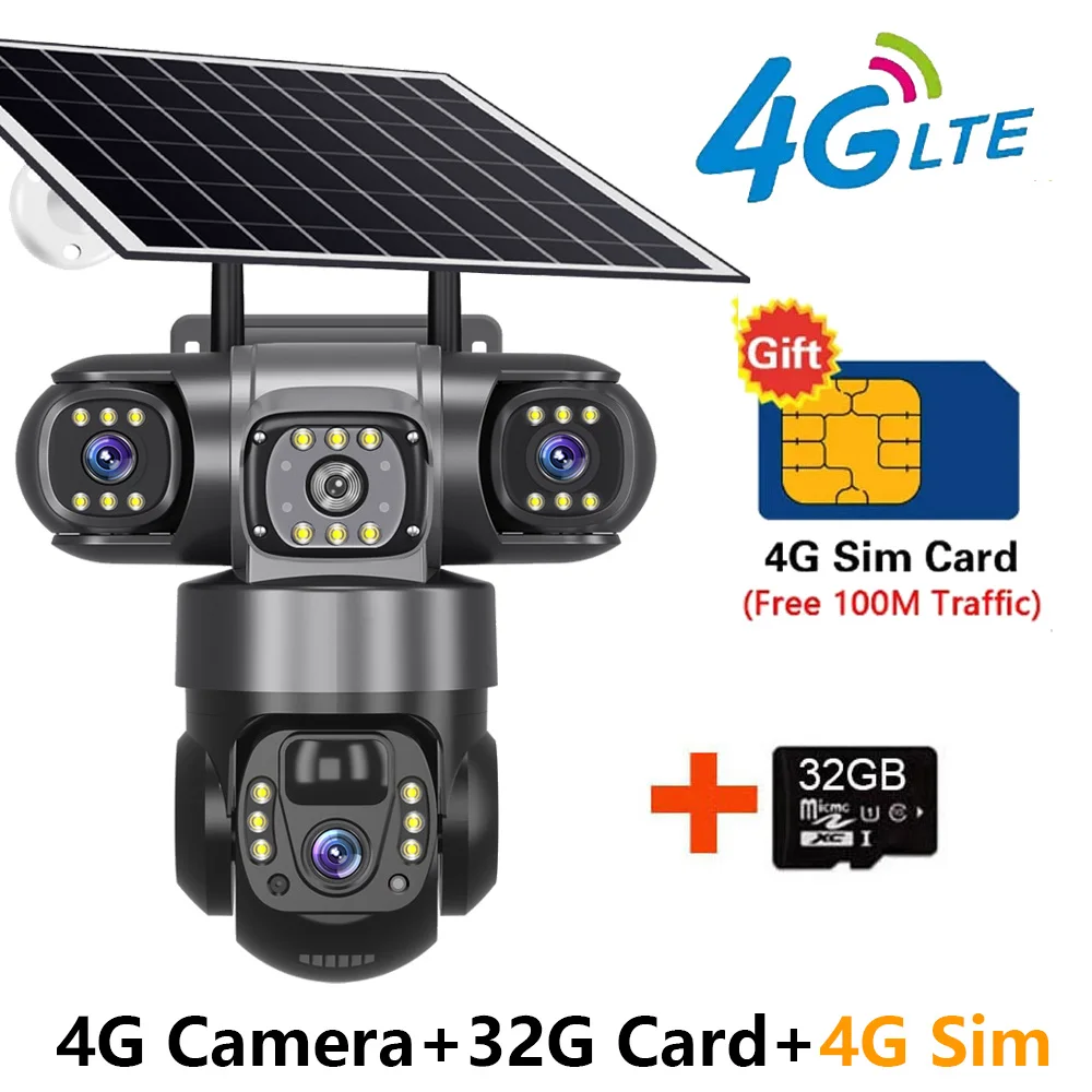 Solar Camera 4G Sim Outdoor 3 Lens 3 Screen 10X Zoom PIR Human Detect Cameras Waterproof Night Vision CCTV Security Protection - Image 10