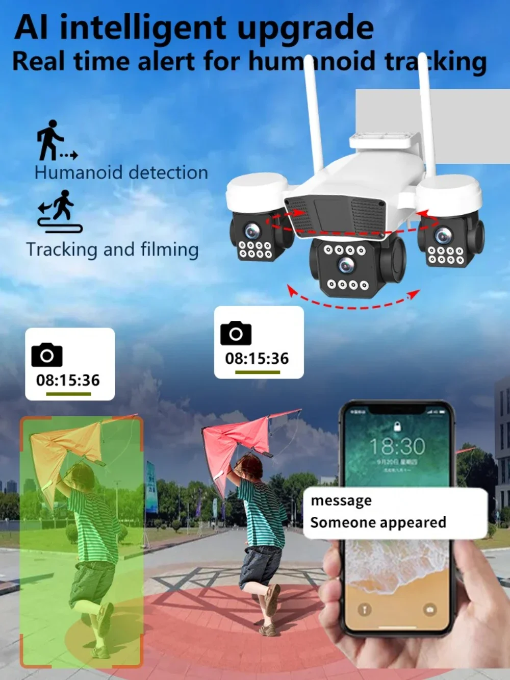 ANSVICAM 12MP 6K UHD WIFI Camera 3-PTZ Outdoor Cam Three Lenses Triple Screens Security Monitor Night Vision Waterproof CCTV - Image 3