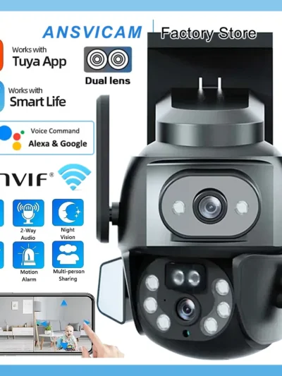 ANSVICAM 4K 8MP WIFI Security Camera with TUYA APP, Dual Screen, AI Auto - Tracking Smart Life for CCTV Video Camera