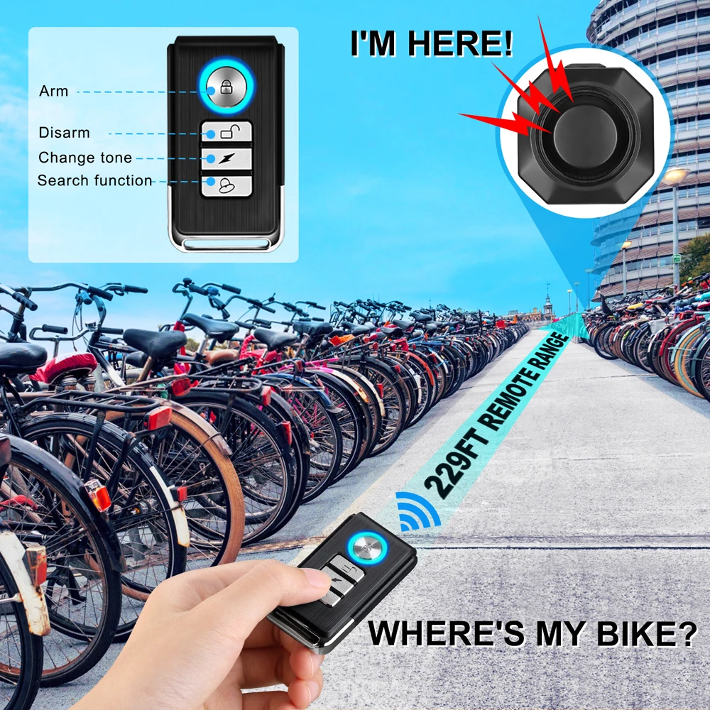 USB Charge Bike Alarm Wireless Bicycle Vibration Motion Sensor Alarm Remote Control Motorcycle Alarm Security Protection - Image 2