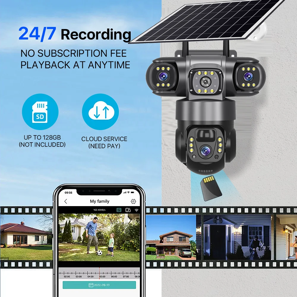 Solar Camera 4G Sim Outdoor 3 Lens 3 Screen 10X Zoom PIR Human Detect Cameras Waterproof Night Vision CCTV Security Protection - Image 6