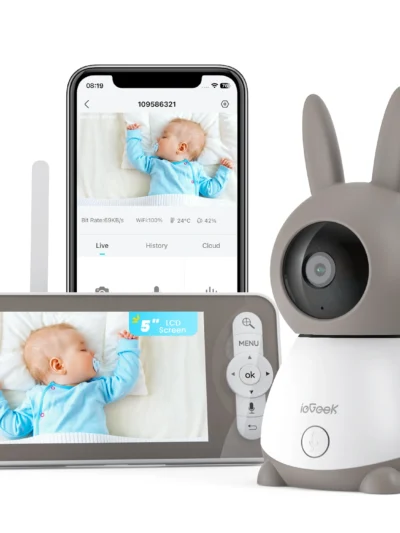 ieGeek 5" 2K/3MP Baby Surveillance Camera, 360° PTZ Baby Monitor with Camera and Dual Screen Preview, Motion Detection