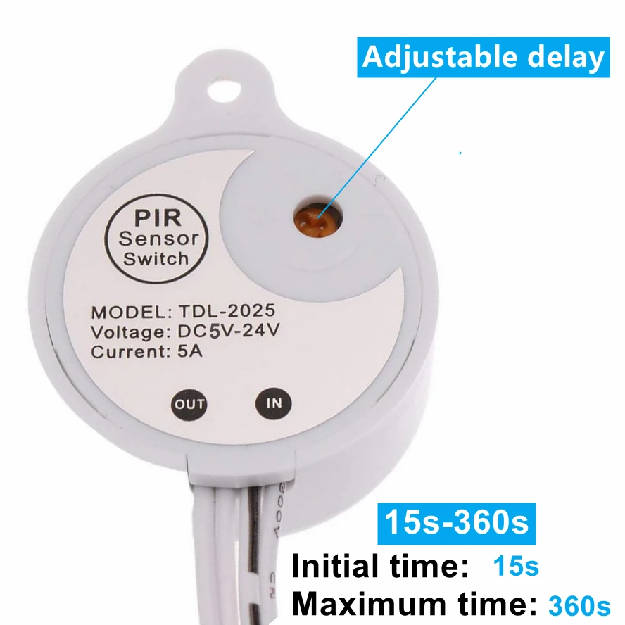 USB/DC Plug Adjustable PIR Infrared Human Motion Sensor Switch DC5V 12V 24V Smart Switch for LED Light Strip Night Lamp Bulb - Image 2