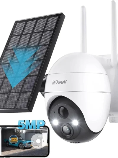 ieGeek 5MP Wireless Outdoor WiFi Surveillance Camera, Solar Camera, 360 Degree Camera, Human PIR Detection, Colour Night Vision