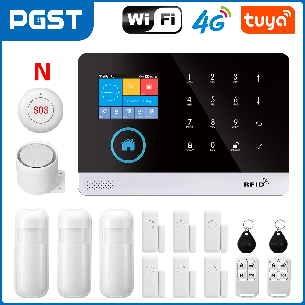 PGST 103 2.4 inch Screen 4G 2G WIFI GSM Home Bulgar Security System for Home 433MHz APP Control RFID Card with PIR Motion - Image 16