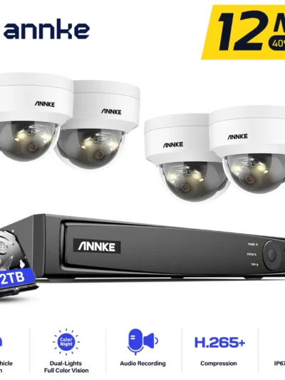 ANNKE H1200 12MP Dual Light Outdoor Surveillance Camera System Person/Vehicle Detection PoE Camera CCTV Video Security Kits