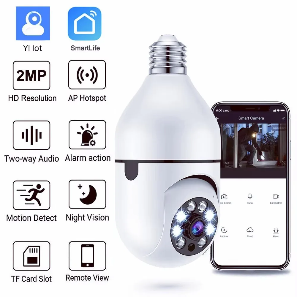 E27 Bulb Surveillance 5G Wifi Camera 2MP Night Vision Full Color Automatic Human Track Security Protection Monitor Camera