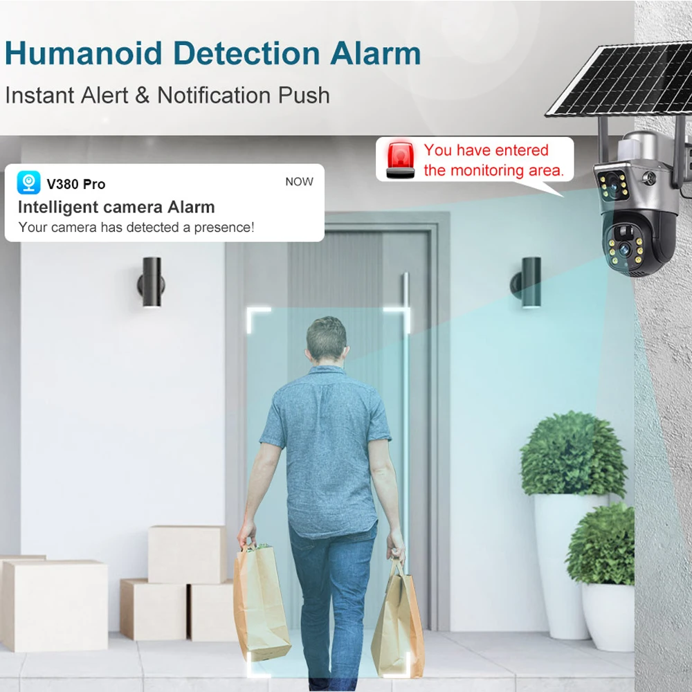 4G / WiFi Solar Camera Dual Lenses Outdoor 8MP 4K Low Power Battery IP Camera PIR Night Vision V380 Pro CCTV Security Protection - Image 5