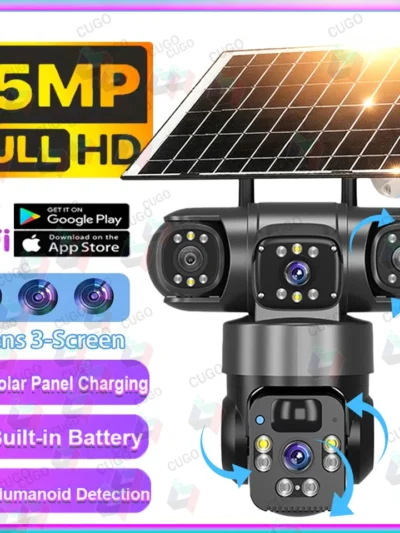 15MP 8K Wifi HD Camera Three Lenses Solar ip Camera Outdoor Wireless Waterproof PIR Night Vision AI Human Tracking Surveillance
