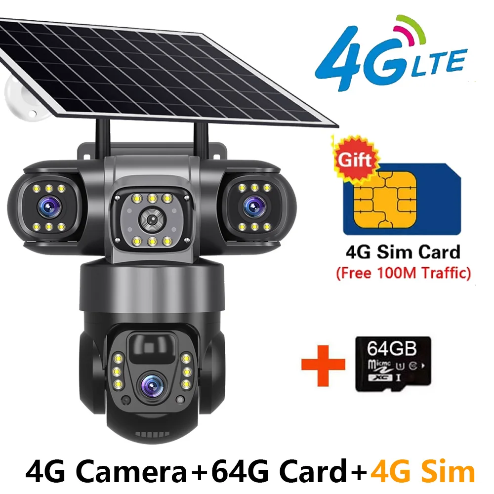 Solar Camera 4G Sim Outdoor 3 Lens 3 Screen 10X Zoom PIR Human Detect Cameras Waterproof Night Vision CCTV Security Protection - Image 7