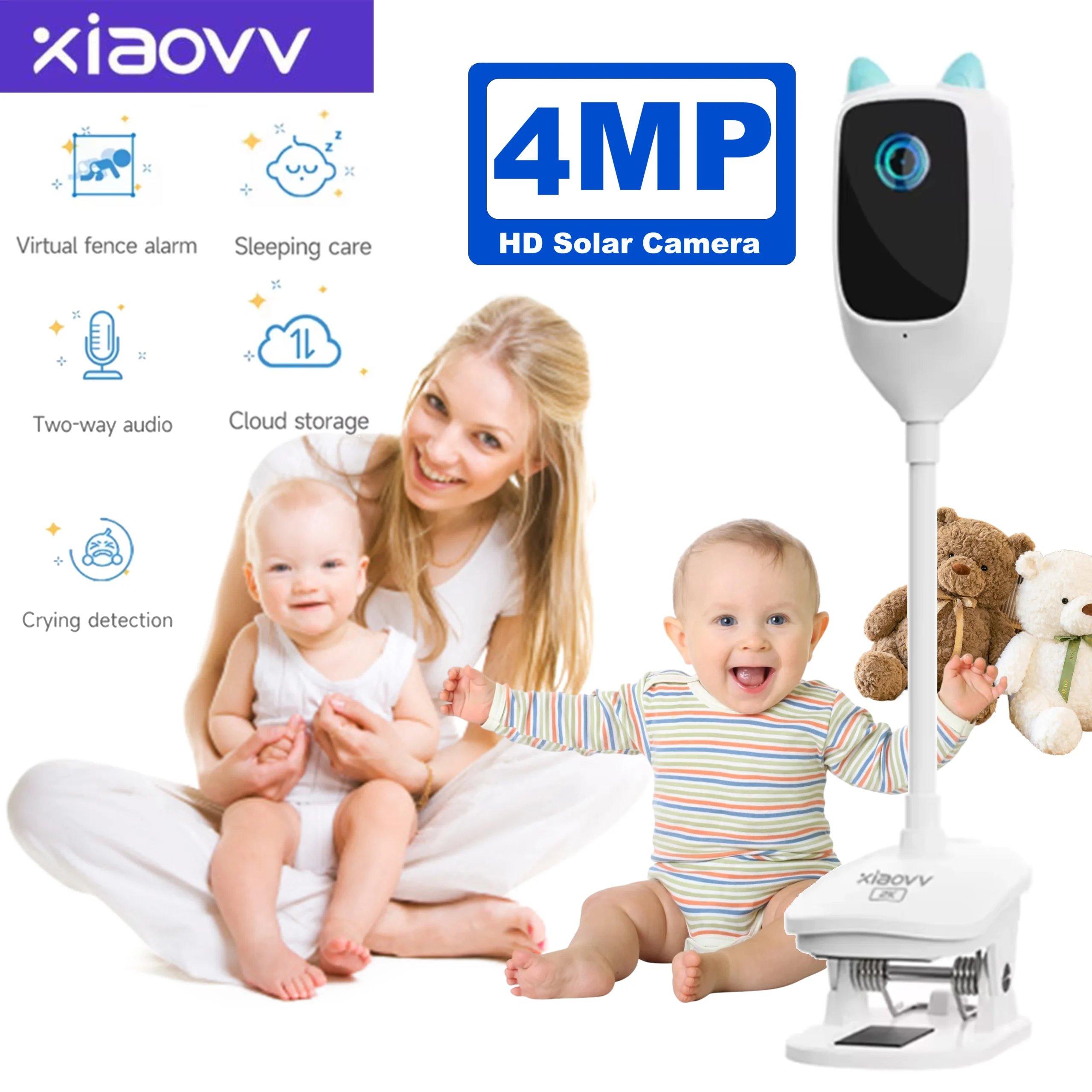 4MP 2K WiFi indoor high-definition crying detection baby monitor full-color night vision 360 degree rotating network camera