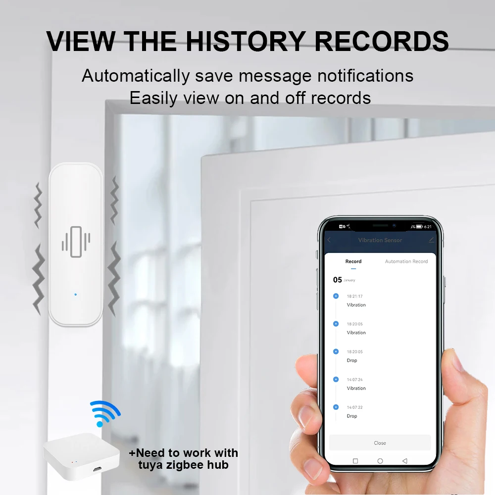 Zigbee Vibration Sensor Detection Tuya Smart Life APP Notification Real-Time Motion Shock Alarm History Record for Home Security - Image 5