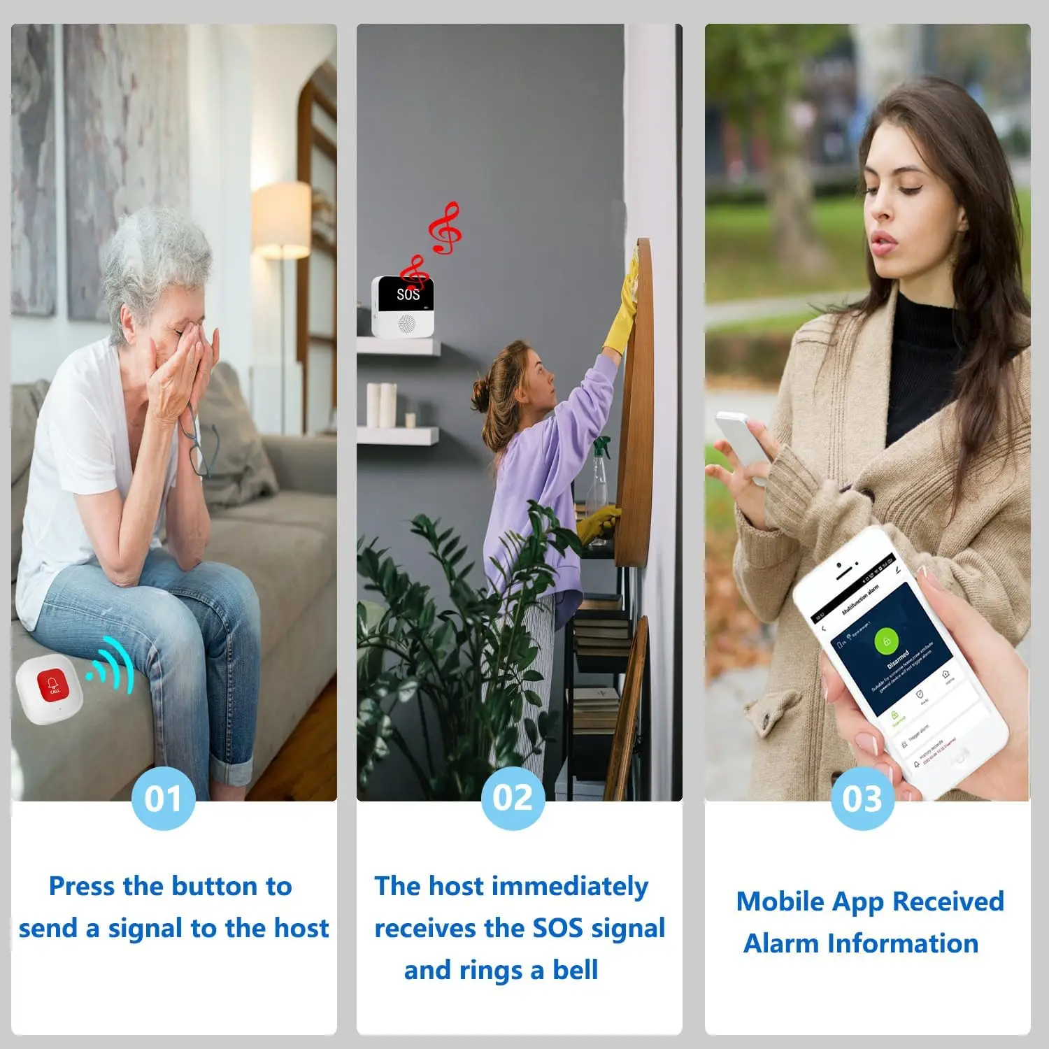 Wireless WiFi Elderly Caregiver Pager SOS Call Button Emergency SOS Medical Alert System for Seniors Patients Elderly At Home - Image 3